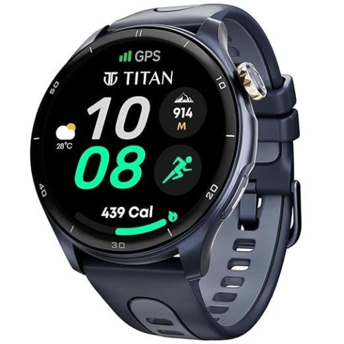 Titan Celestor Smartwatch with 1.43" AMOLED Display & AOD|60Hz Fluid Display|Advanced GPS with Altimeter, Barometer & CompassPiezoelectric CrownBT Calling|NitroFast Charge|Upto 7 Day Battery|3ATM,Blue