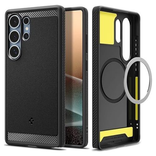 Spigen Rugged Armor Magfit Back Cover Case Compatible with Samsung Galaxy S25 Ultra (TPU + Poly Carbonate | Matte Black)