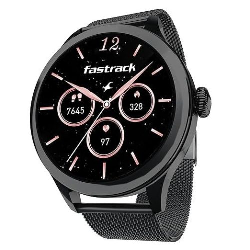 Fastrack Noir Pro Womens Smart Watch, 3.0 cm Super AMOLED Display, 390 * 390 Resolution, 100+ Sports Modes, SOS, BT Calling, Female Health Monitor, IP68, 5-Day Battery, 100+ Smartwatch Faces (Black)