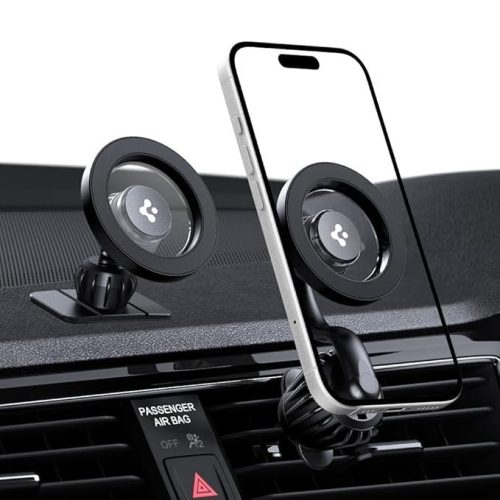 Spigen Air-Vent Extension Type Car Mount Compatible with Magsafe, [Super Strong Magnet] [Stable Holder] [Extra Mini Mount for Dashboard] - Black