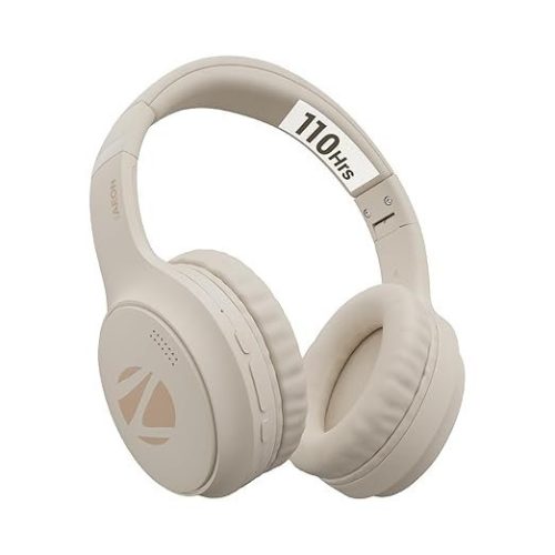 ZEBRONICS Aeon Wireless Over Ear Headphone with 110H Battery Backup, Supports Bluetooth & Aux, Gaming Mode, Enc, Dual Pairing, Rapid Charging (Beige)