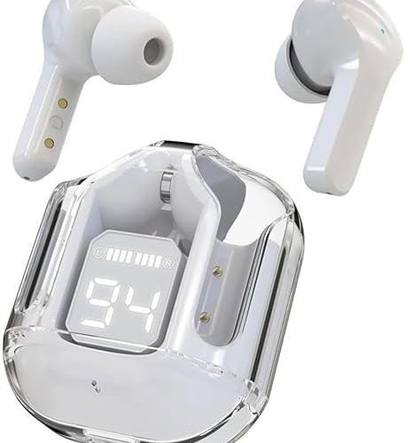 UltraPods Max TWS Earbuds Pro Bluetooth | Transparent Design | Fast Charging | 13mm HD Bass Drivers | Built-in Mic | Running, Outdoors, Music Sound (White)