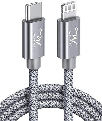 Wayona Type C to Lightning MFI Certified 20W Fast charging Nylon Braided USB C Cable for iPhone 14,14 Pro,14 Pro Max, IPhone 13 Series,12,12 Pro,11,11 Pro Max iPhone 12 Mini, X, 8 (2M, Grey)