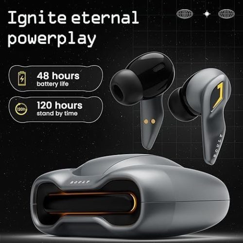 Boult Audio UFO Truly Wireless in Ear Earbuds with 48H Playtime, Built-in App Support, 45ms Low Latency Gaming, 4 Mics ENC, Breathing LEDs, 13mm Bass Drivers Ear Buds TWS, Made in India (Smoky Metal)